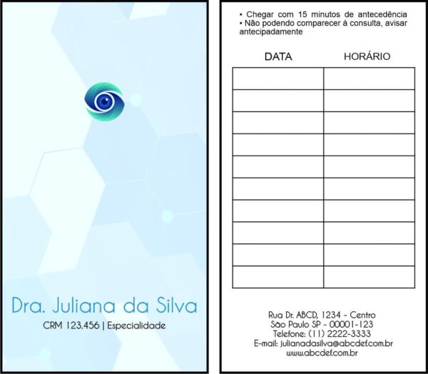 Cartão de Agendamento Oftalmologia Visby