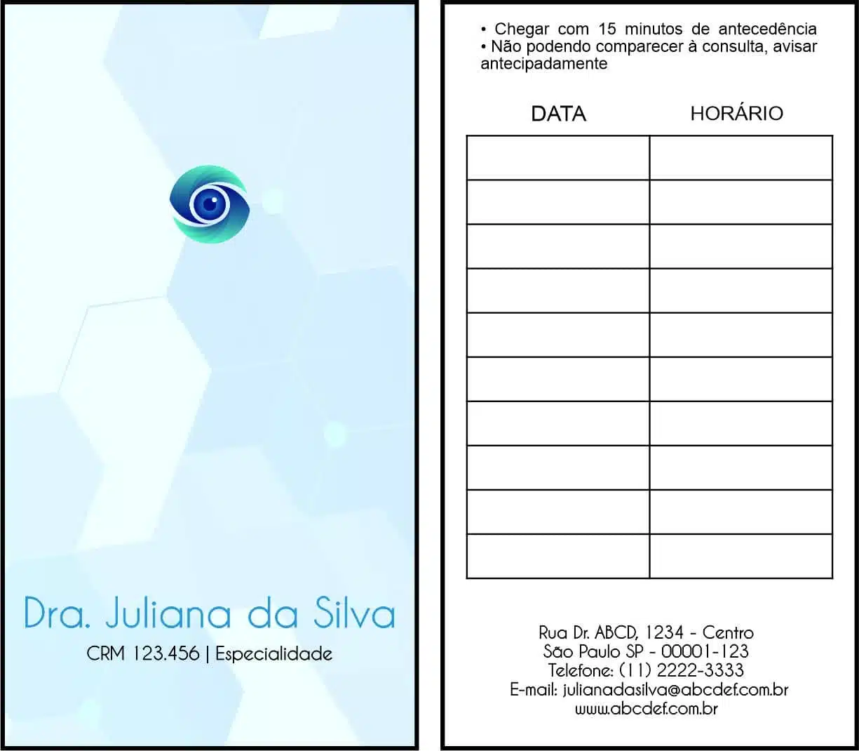 Cartão de Agendamento Oftalmologia Visby