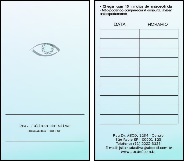 Cartão de Agendamento Oftalmologia Kiruna Cartão de Agendamento Oftalmologia Kiruna