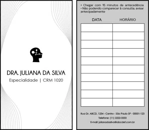 Cartão de Agendamento Otorrinolaringologia Valencia