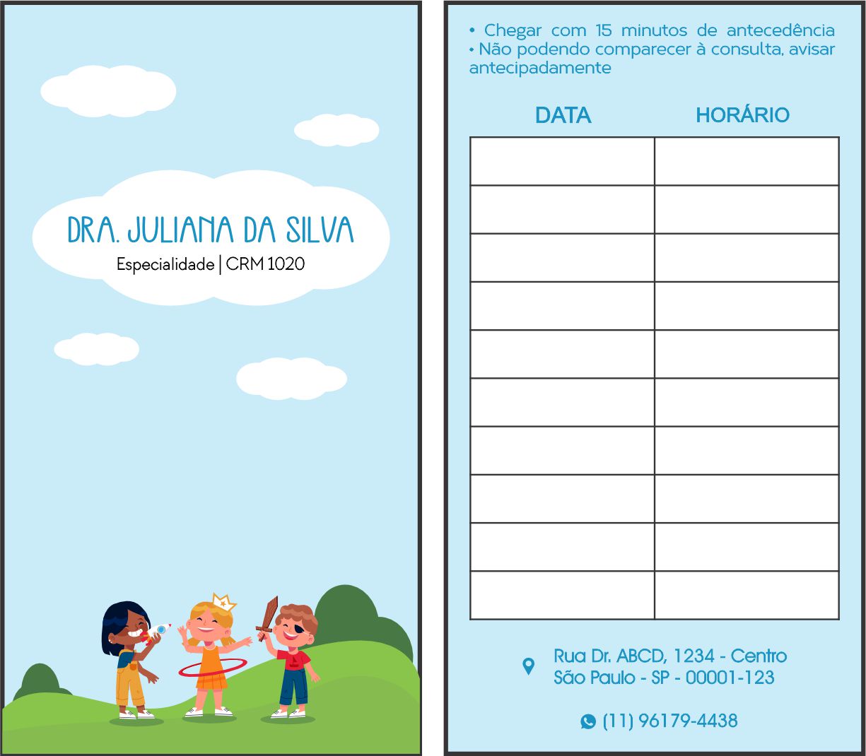 Cartão de Agendamento Pediatra Toruń