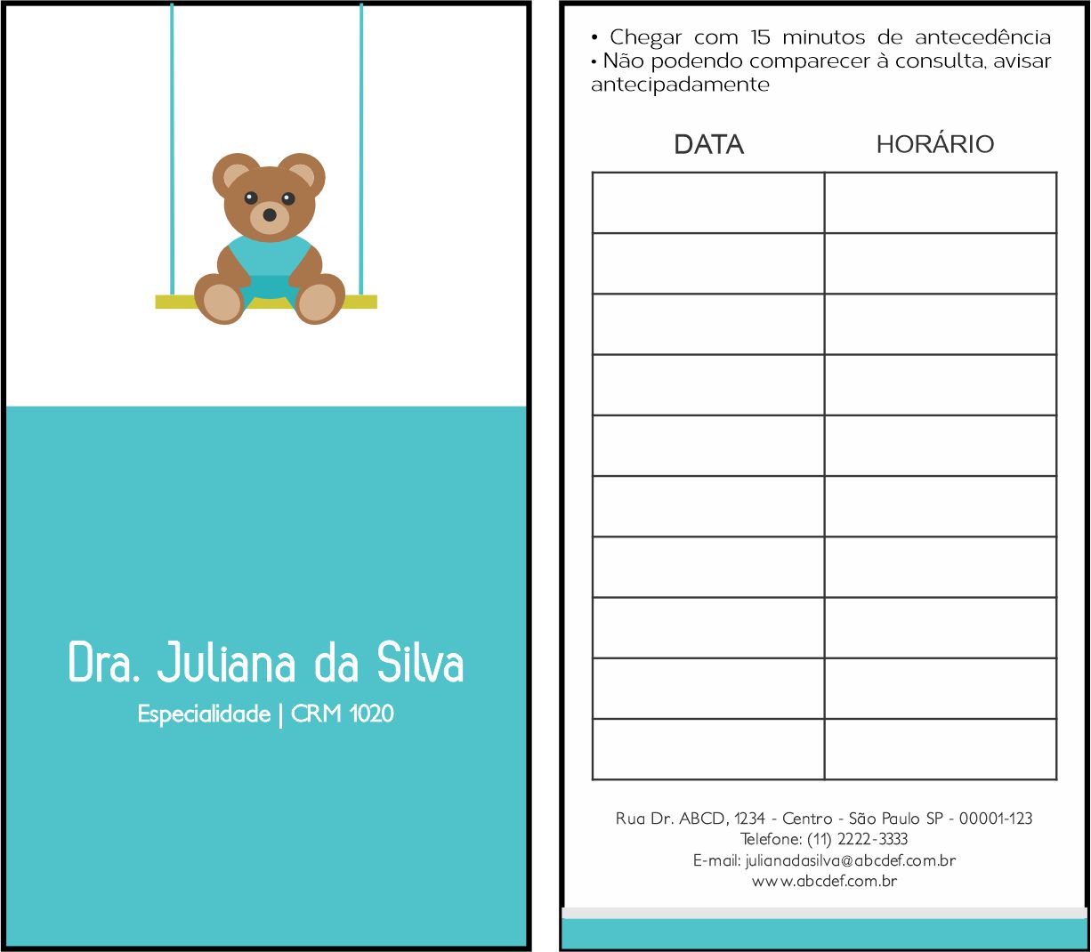 Cartão de Agendamento Pediatra Katovice
