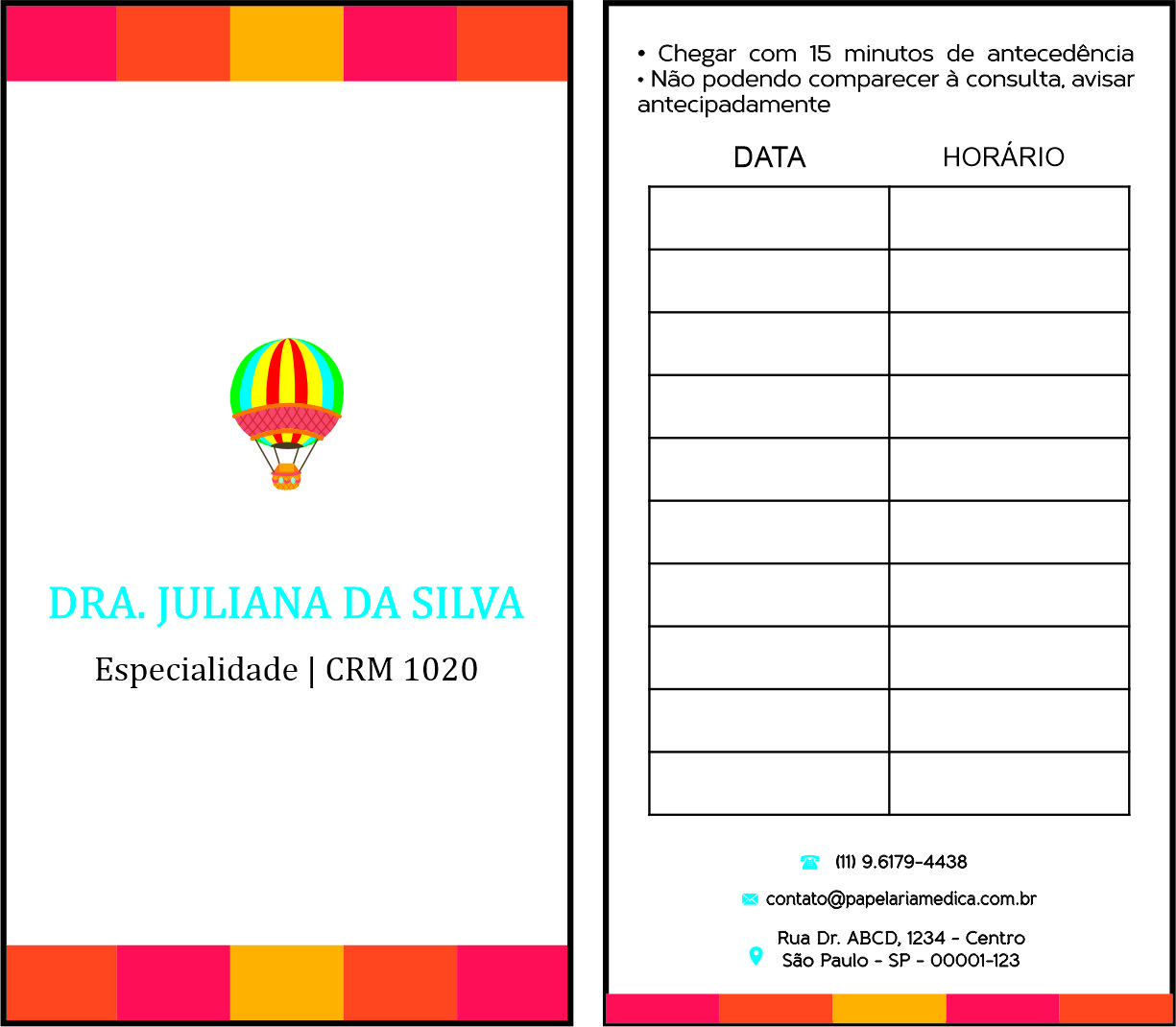 Cartão de Agendamento Pediatra Estetino