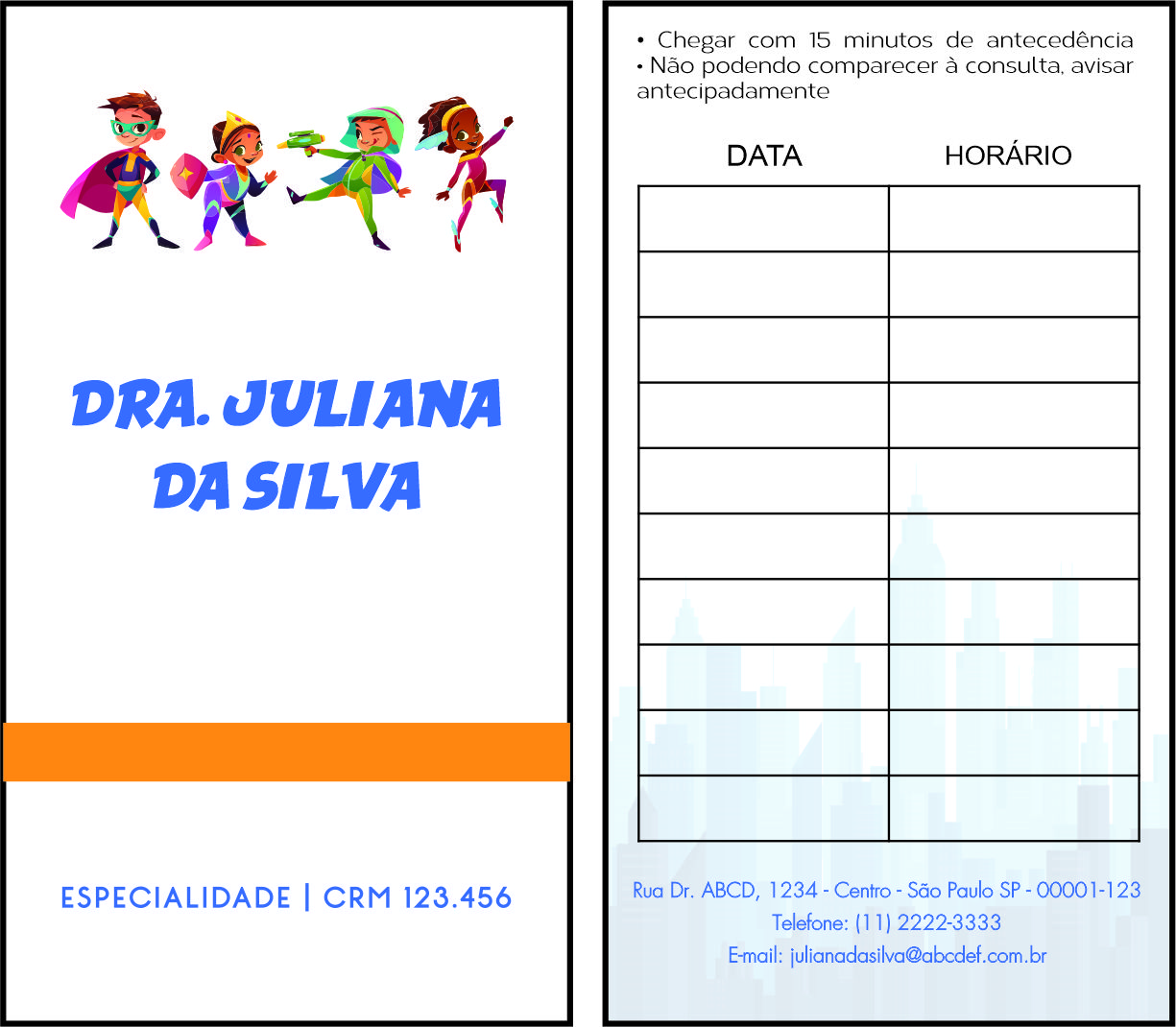 Cartão de Agendamento Pediatra Radom