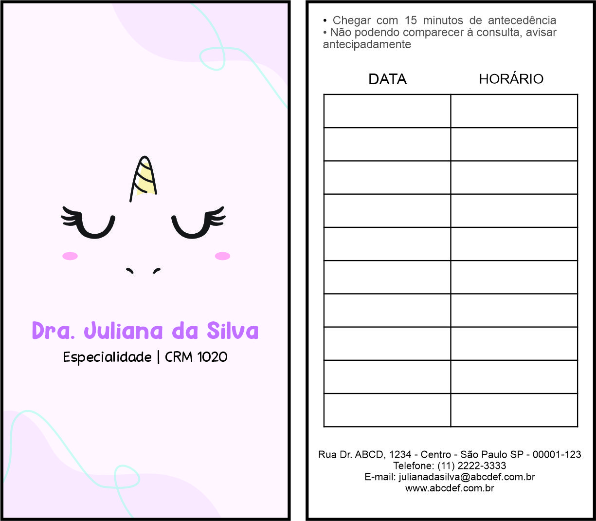 Cartão de Agendamento Pediatra Moszna