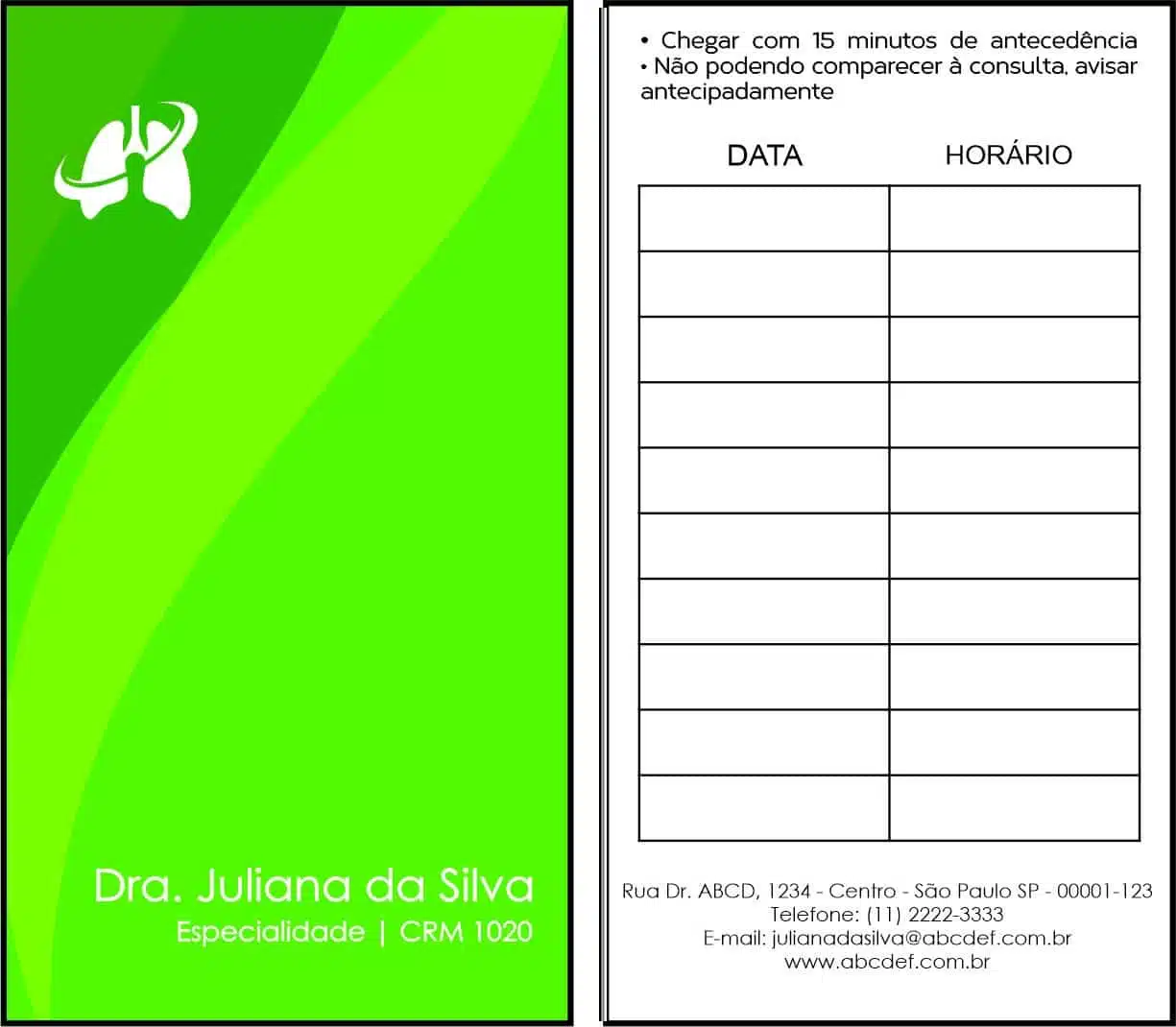 Cartão de Agendamento Pneumologia Copenhague