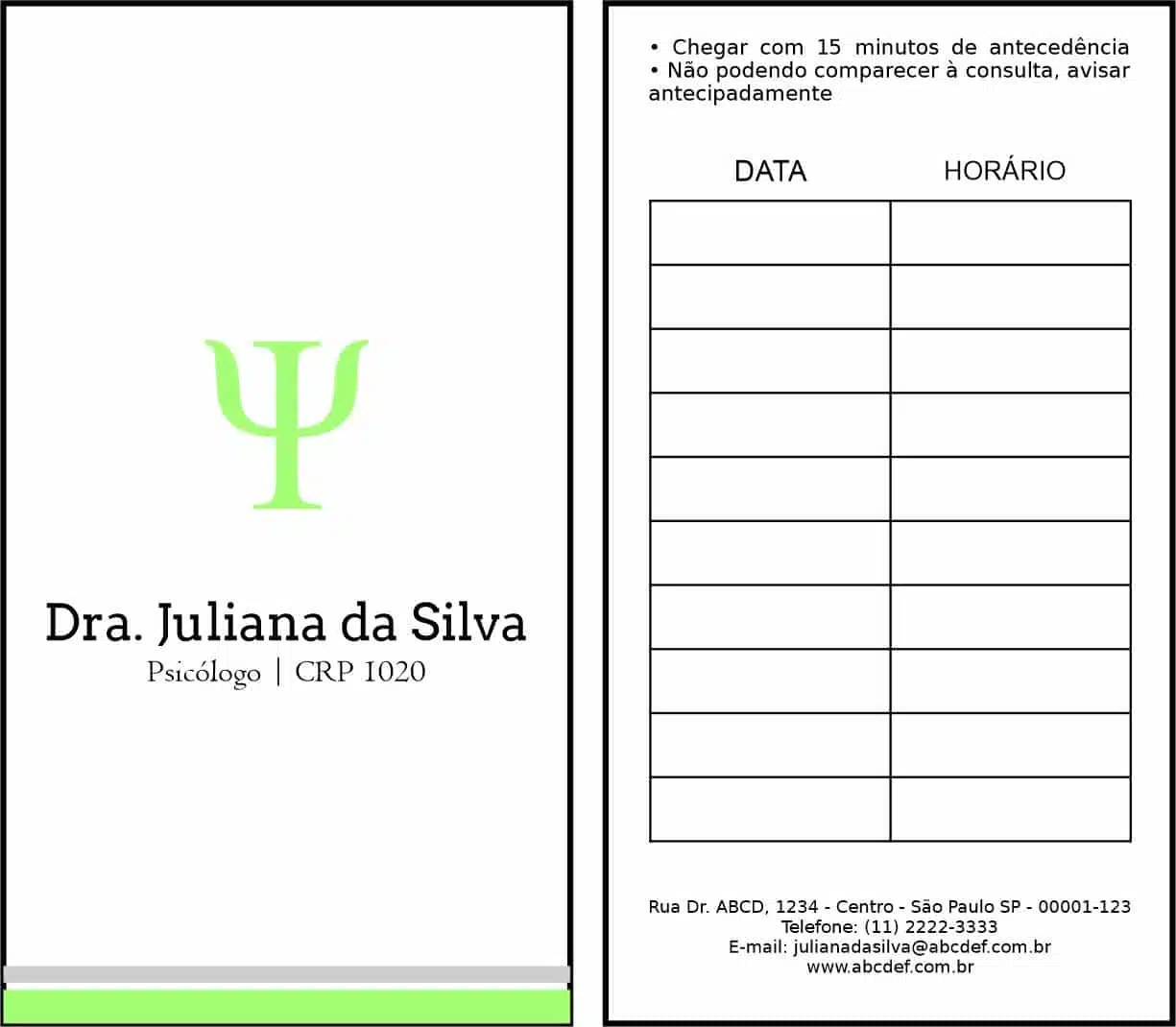 Cartão de Agendamento Psicológico Frankfurt