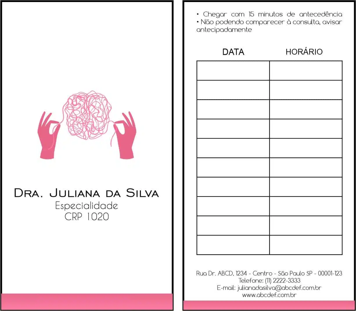 Cartão de Agendamento Psicológico Dresden