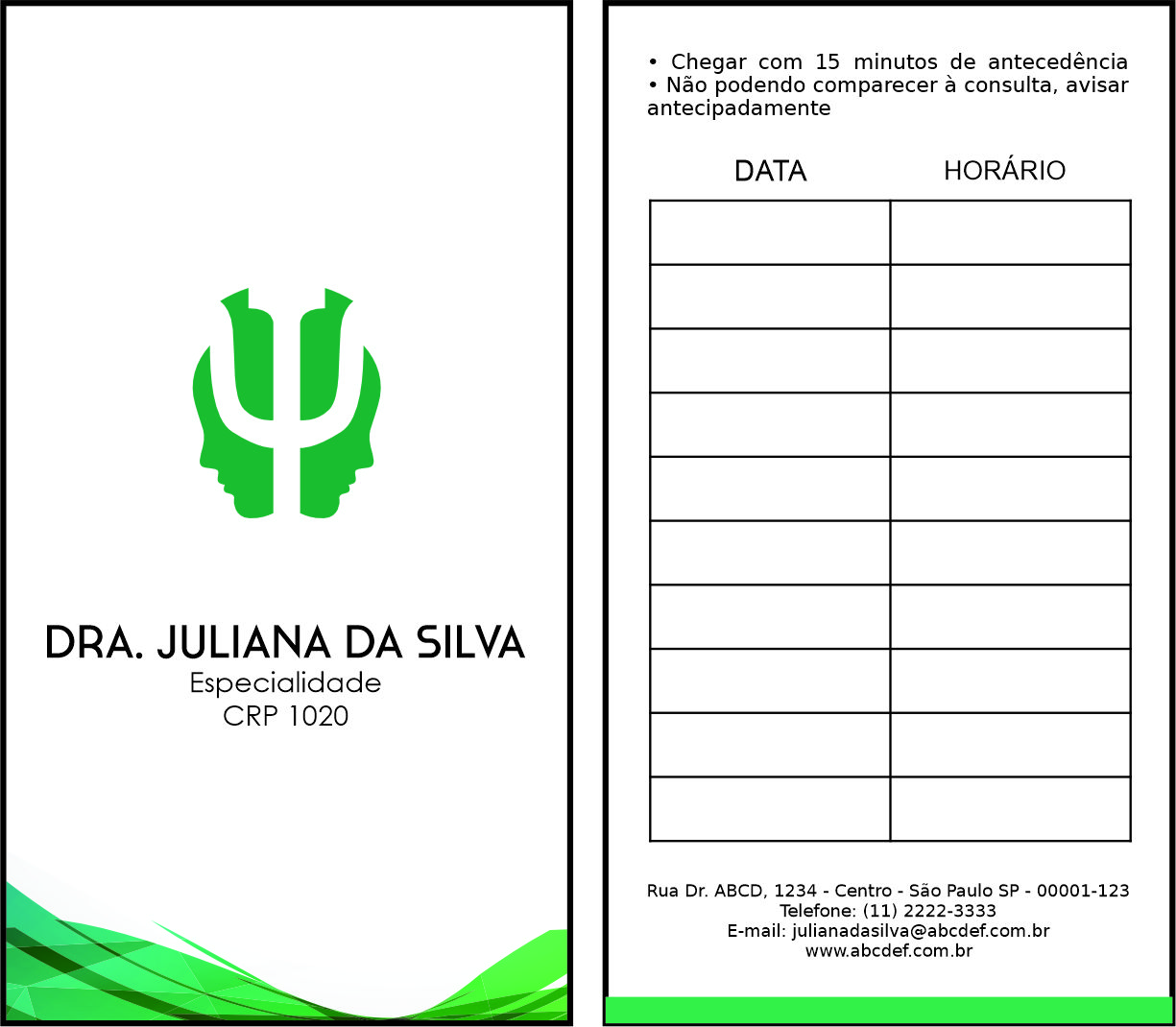 Cartão de Agendamento Psicológico Colônia