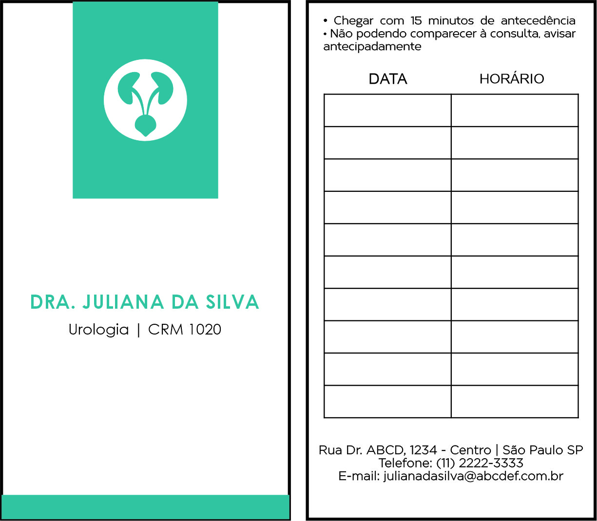 Cartão de Agendamento Urologia Lisboa