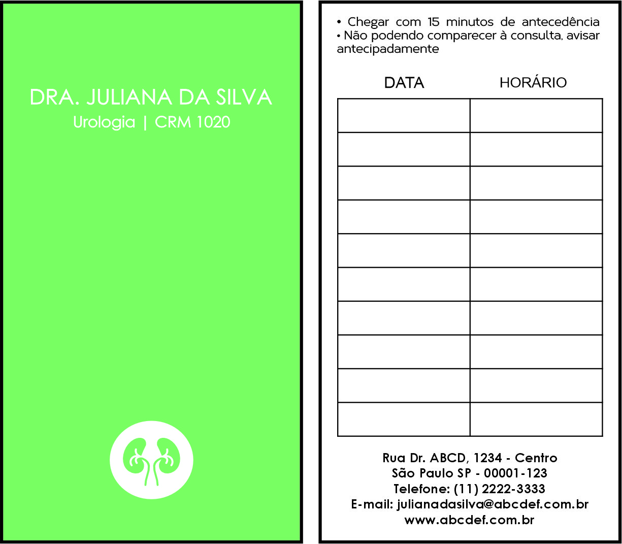 Cartão de Agendamento Urologia Braga