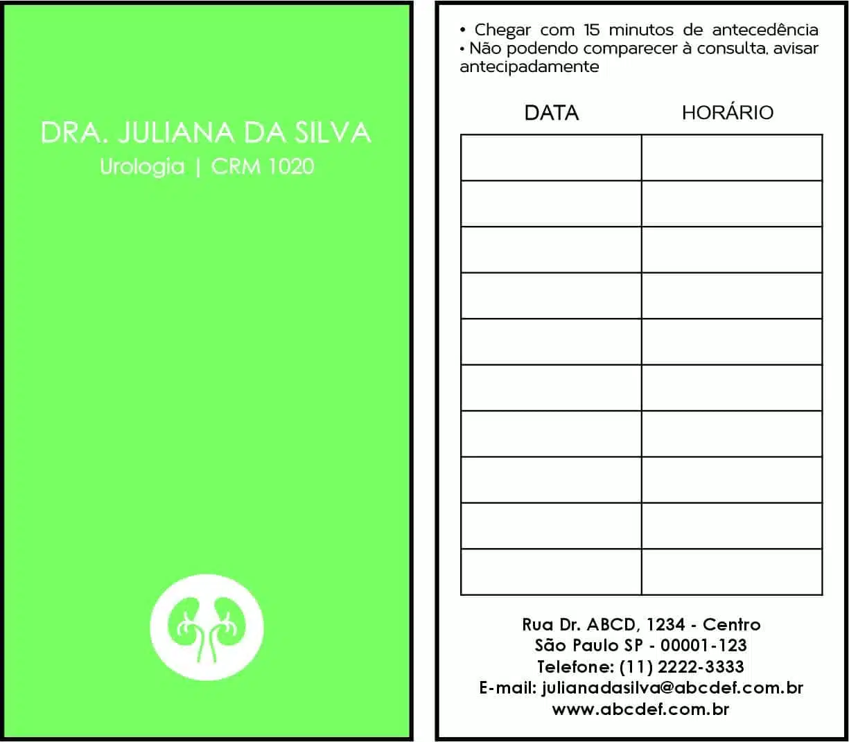 Cartão de Agendamento Urologia Braga