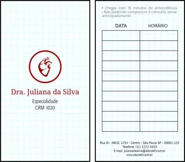 Cartão de Agendamento Cardiologista Eindhoven