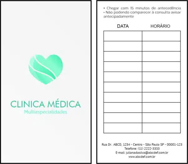 Cartão de Agendamento Cardiologista Haia