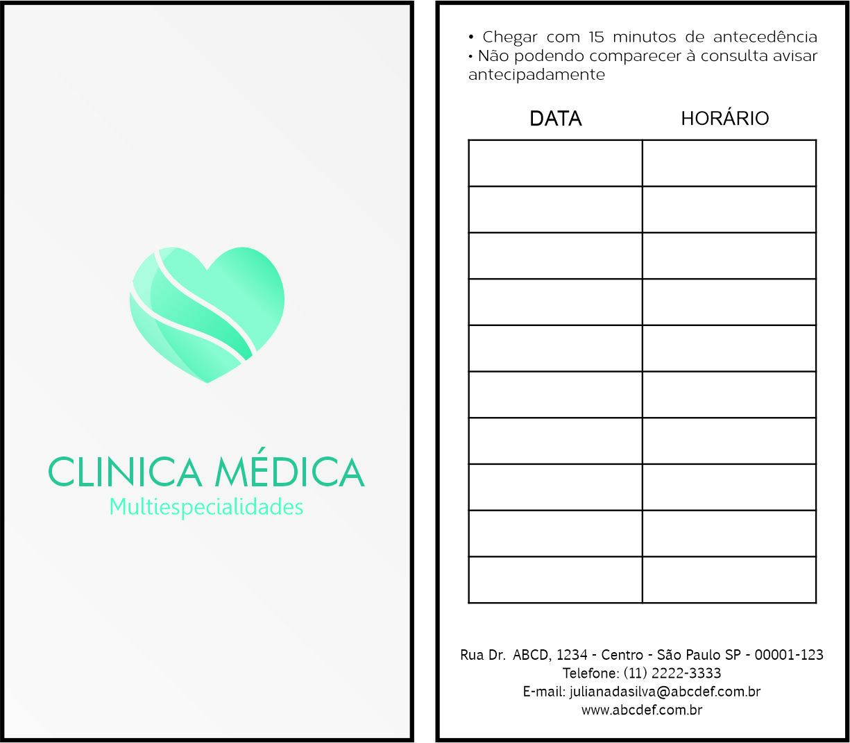 Cartão de Agendamento Cardiologista Haia