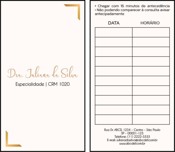 Cartão de Agendamento Dermatologista Bristol
