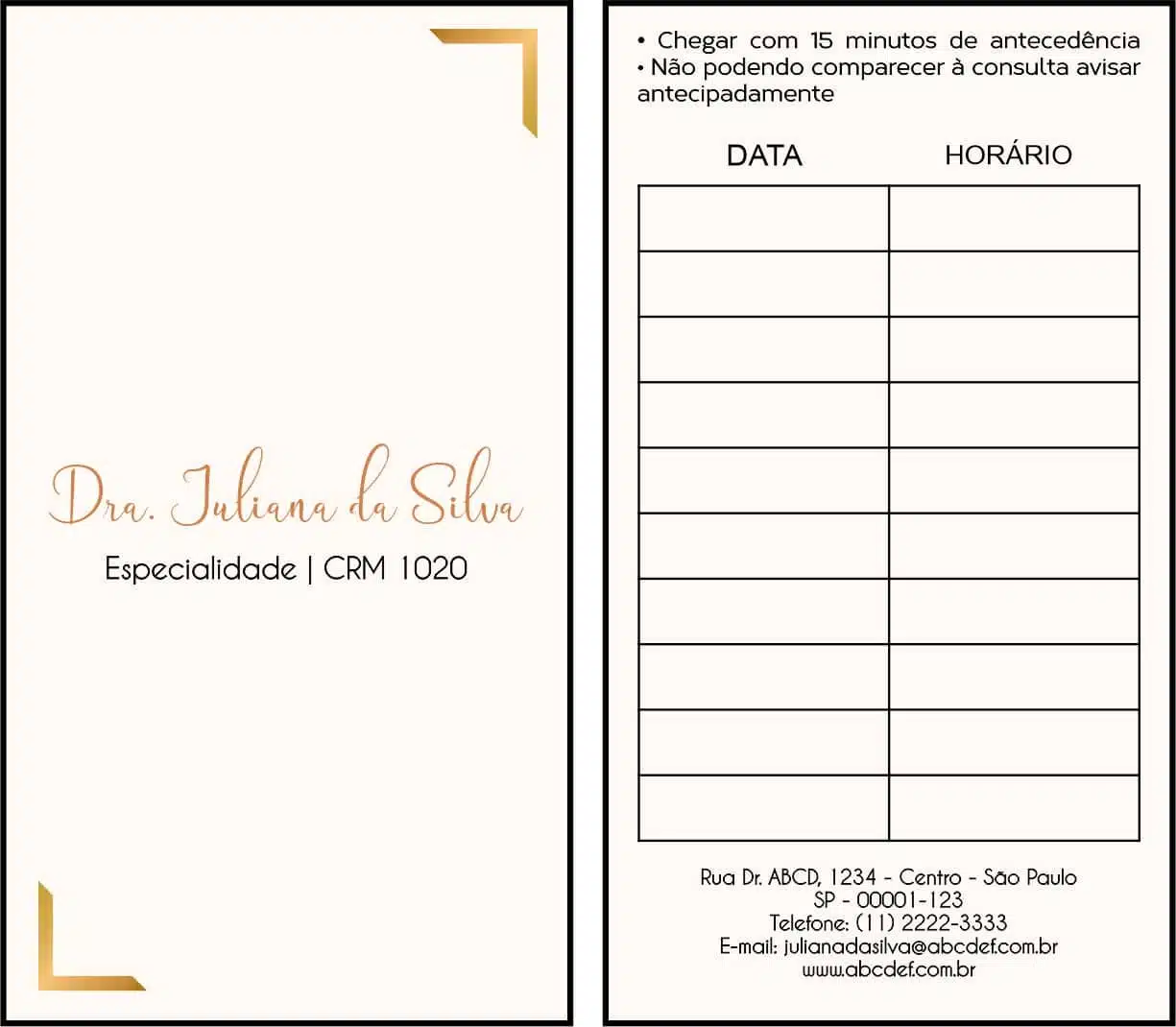 Cartão de Agendamento Dermatologista Bristol