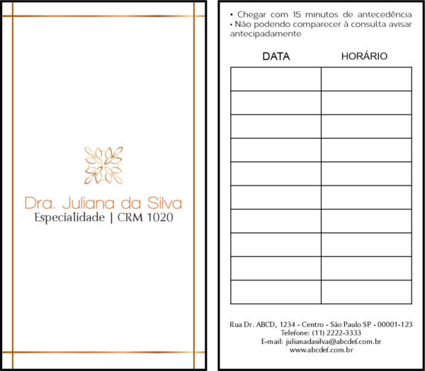 Cartão de Agendamento Dermatologista Chester Cartão de Agendamento Dermatologista Chester