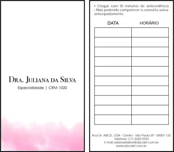 Cartão de Agendamento Dermatologista Londres