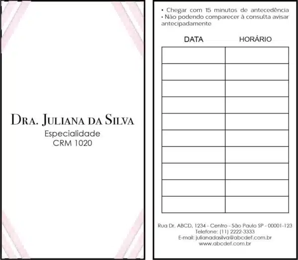 Cartão de Agendamento Dermatologista Burford