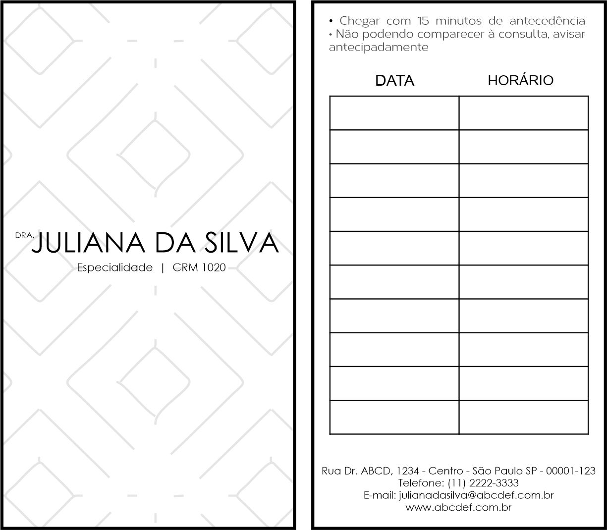 Cartão de Agendamento Clínica Geral Cairo