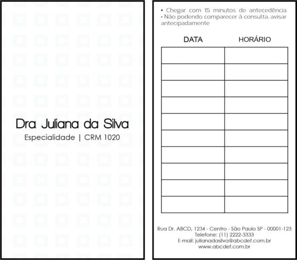 Cartão de Agendamento Clínica Geral Heliópolis