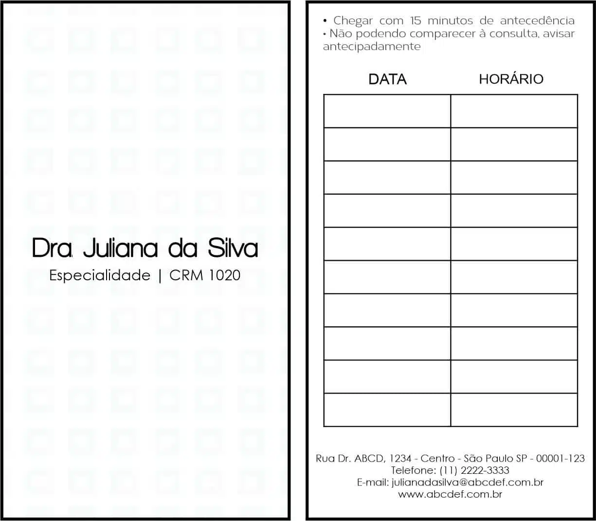 Cartão de Agendamento Clínica Geral Heliópolis