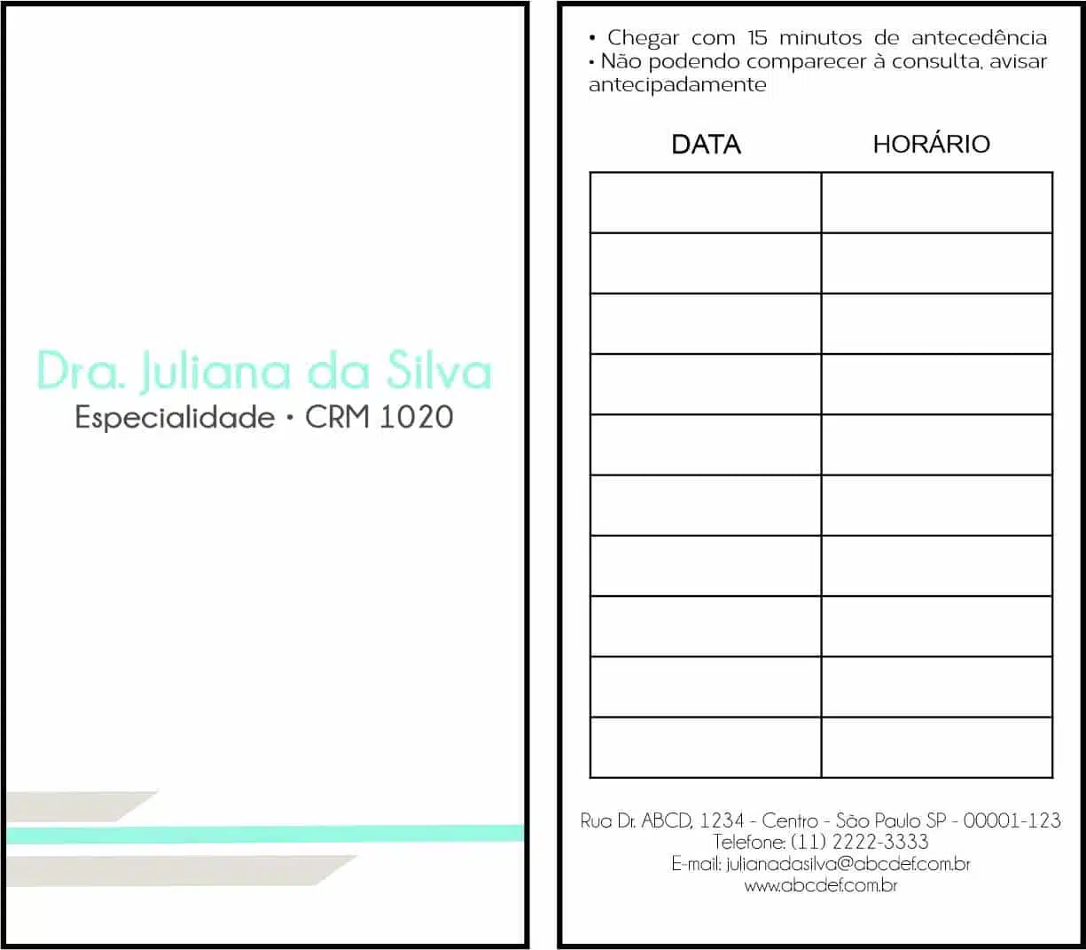 Cartão de Agendamento Clínica Geral Suez