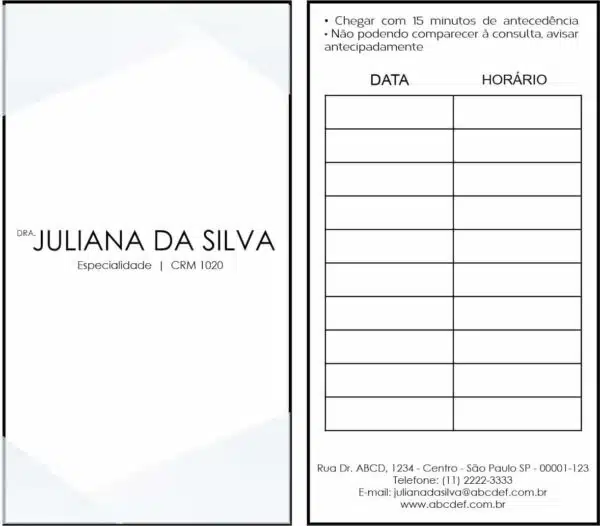 Cartão de Agendamento Clínica Geral Alexandria