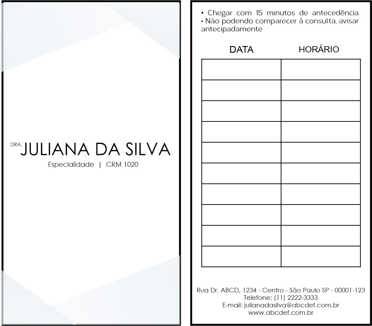 Cartão de Agendamento Clínica Geral Alexandria