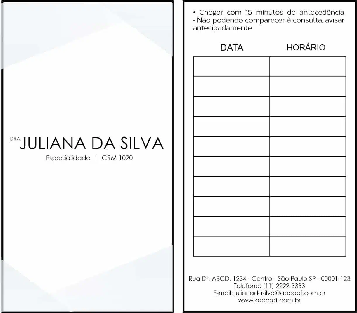 Cartão de Agendamento Clínica Geral Alexandria