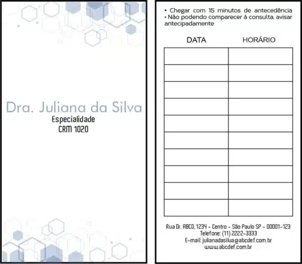 Cartão de Agendamento Clínica Geral Mênfis