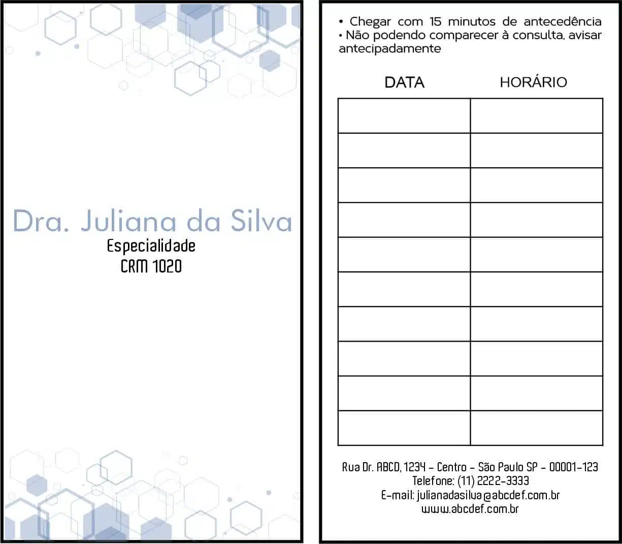 Cartão de Agendamento Clínica Geral Mênfis