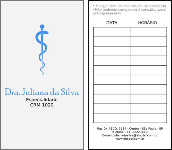 Cartão de Agendamento Clínica Geral Saís
