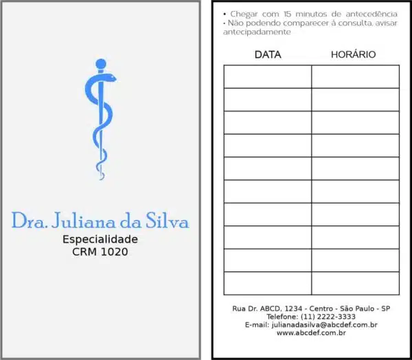 Cartão de Agendamento Clínica Geral Saís