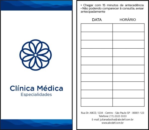Cartão de Agendamento Clínica Geral Ismaília