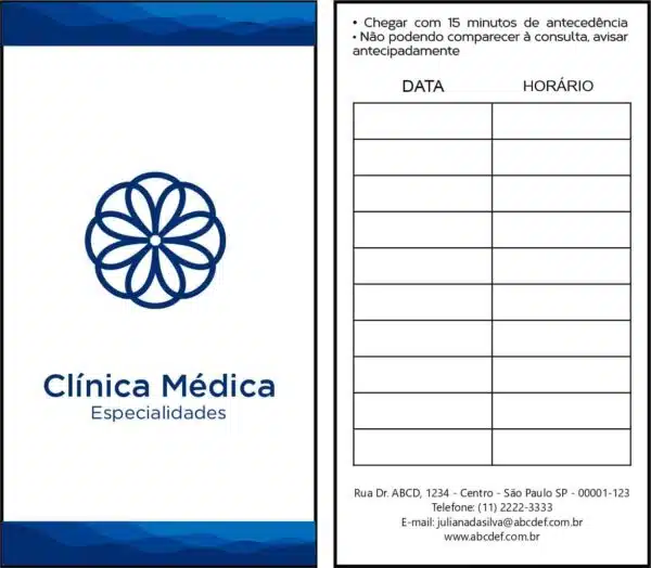 Cartão de Agendamento Clínica Geral Ismaília