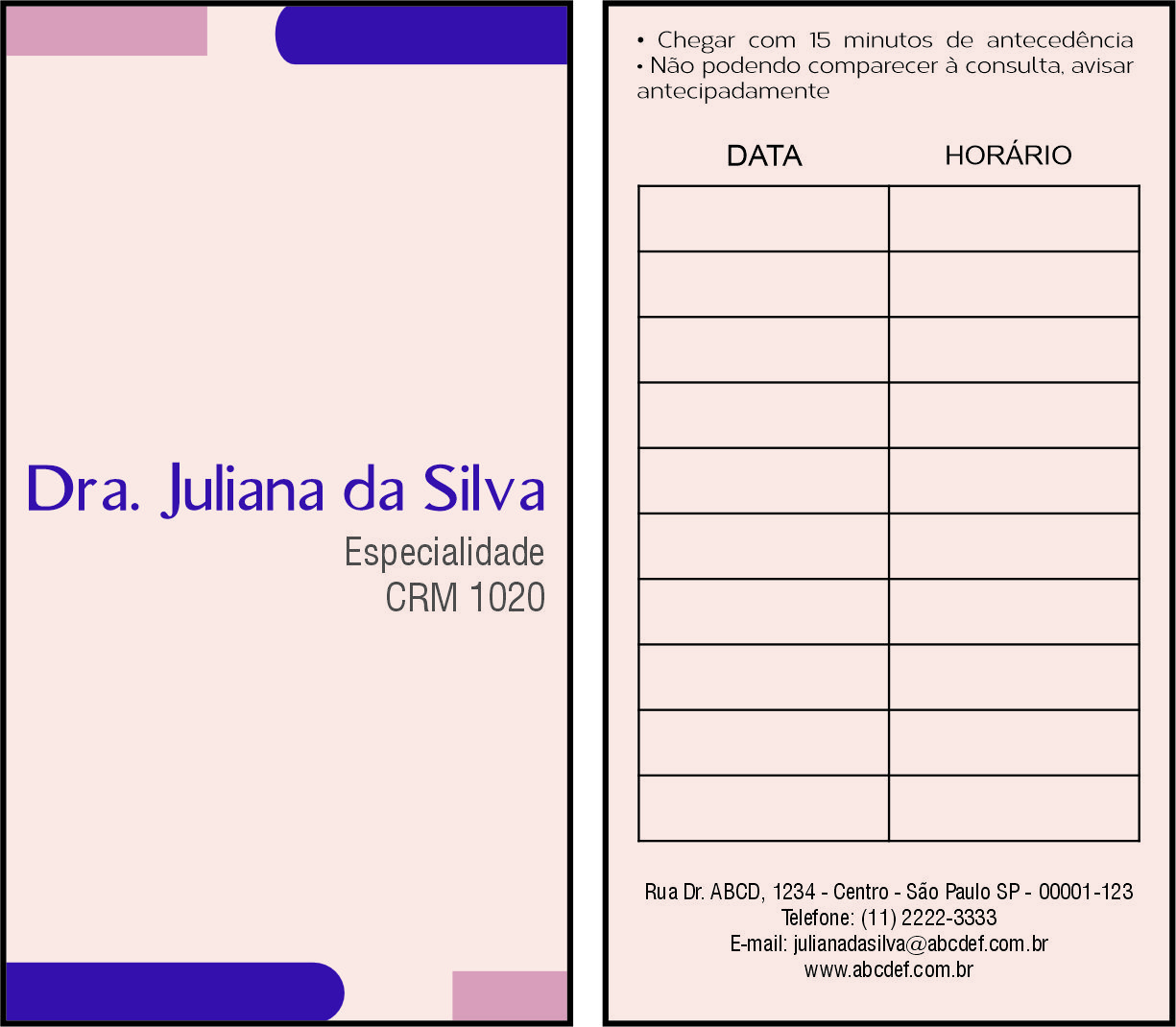 Cartão de Agendamento Clínica Geral Luxor