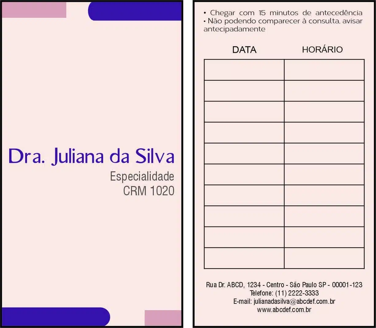 Cartão de Agendamento Clínica Geral Luxor
