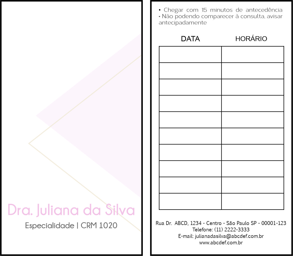 Cartão de Agendamento Ginecologia Houston