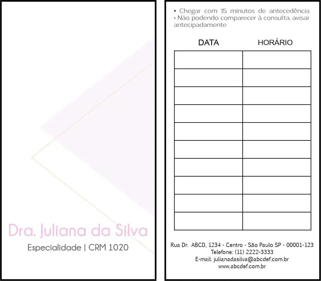 Cartão de Agendamento Ginecologia Houston