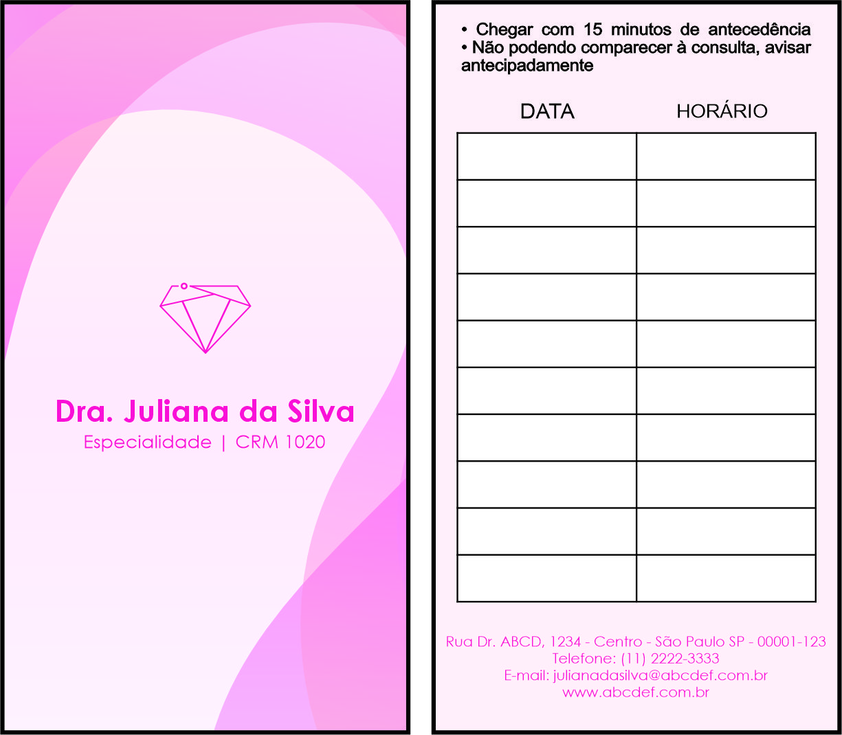 Cartão de Agendamento Ginecologia Miami