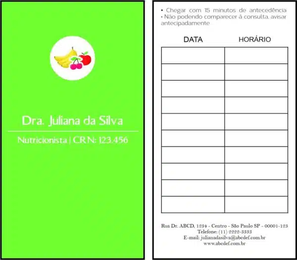 Cartão de Agendamento Nutricionista Corrientes