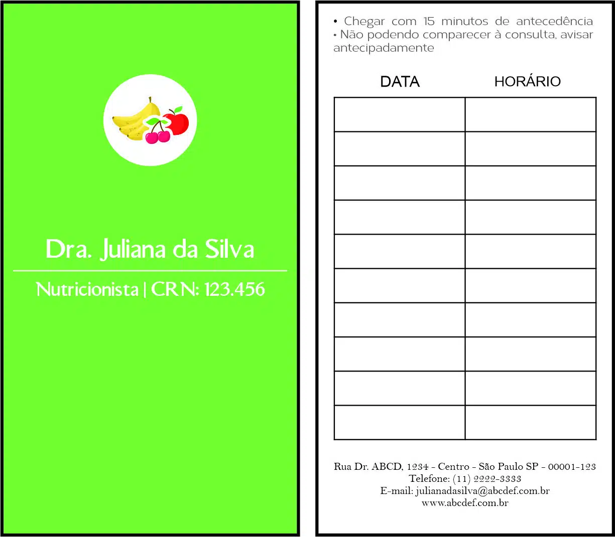 Cartão de Agendamento Nutricionista Corrientes