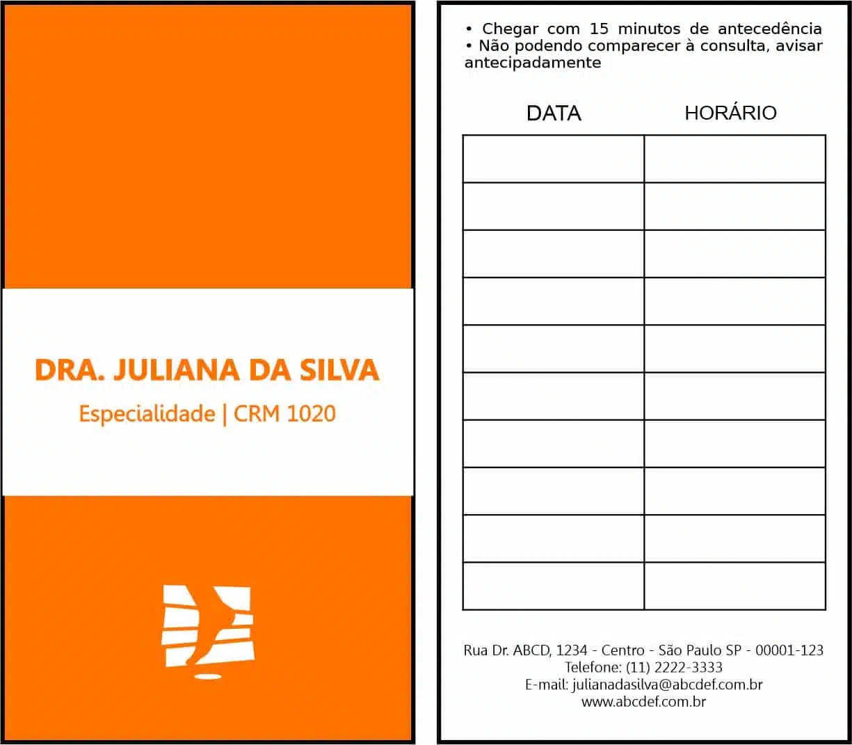 Cartão de Agendamento Ortopedia Lárissa