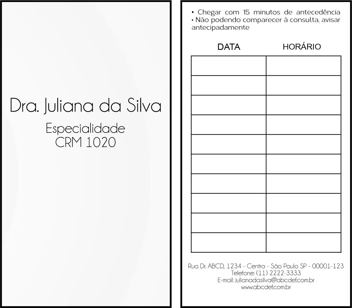 Cartão de Agendamento Otorrinolaringologista Seville