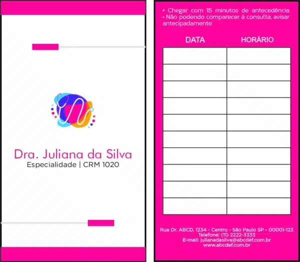 Cartão de Agendamento Pediatria Lublin