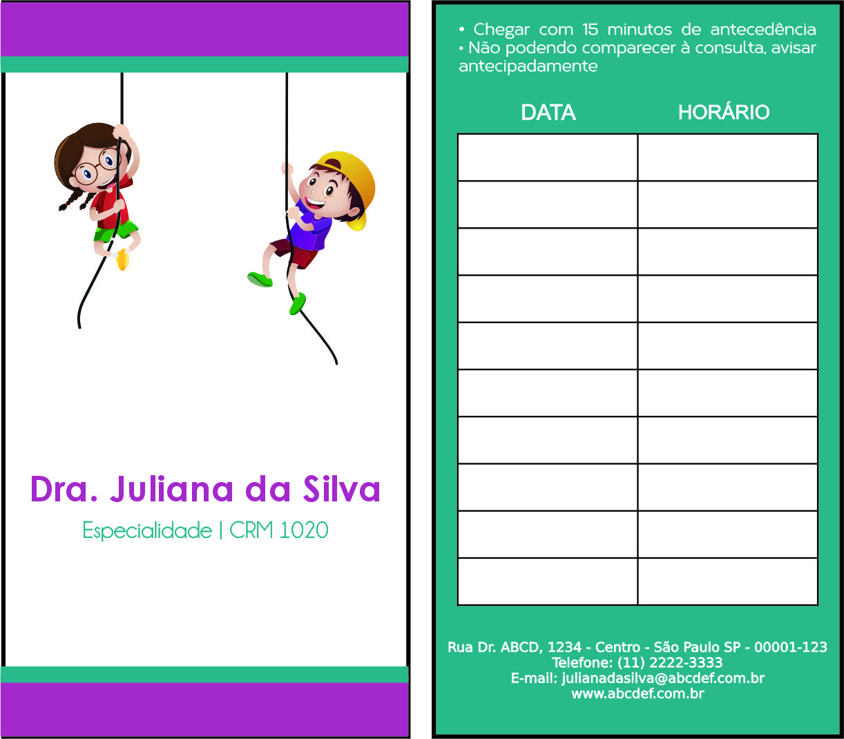 Cartão de Agendamento Pediatria Varsóvia