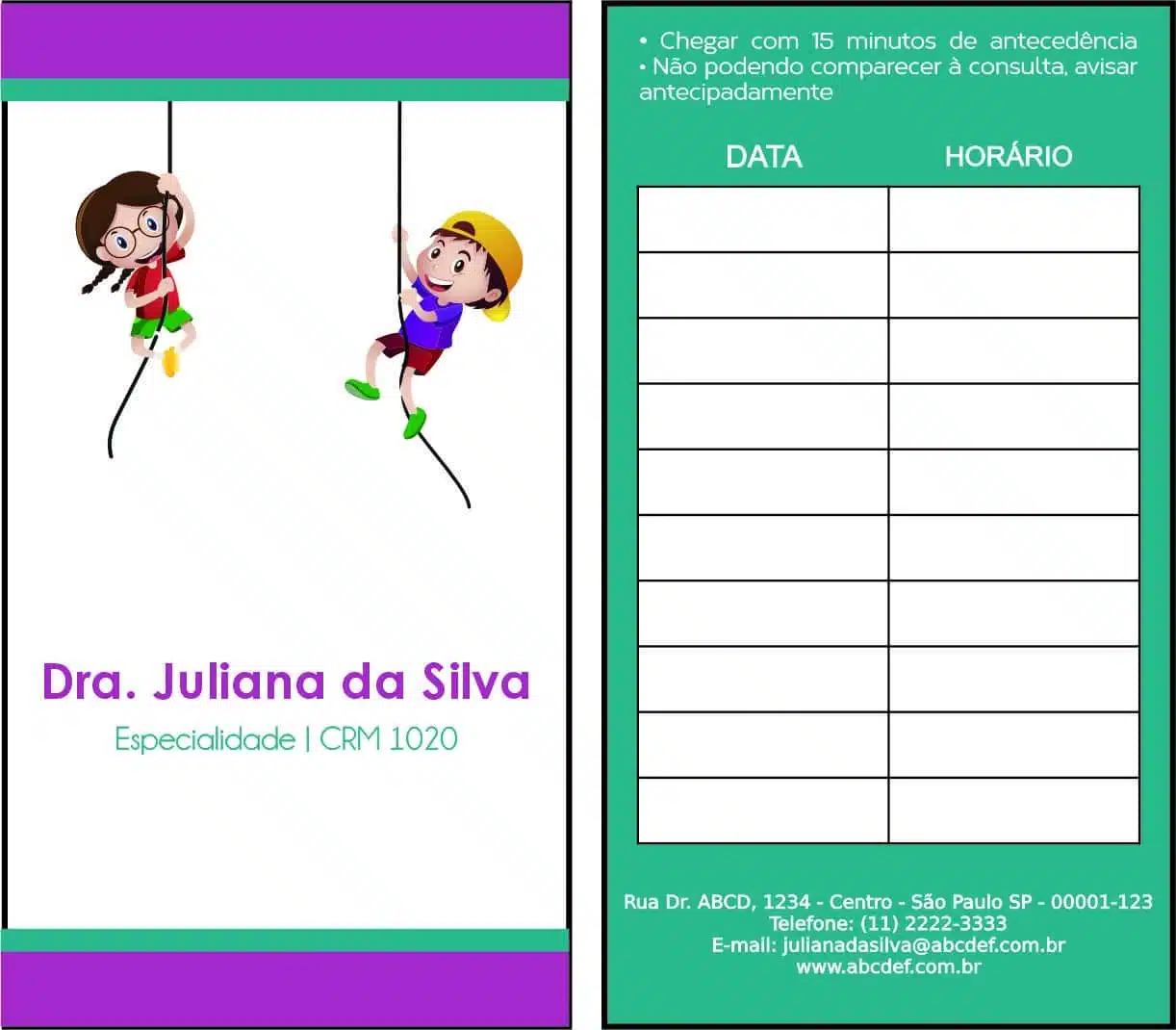 Cartão de Agendamento Pediatria Varsóvia