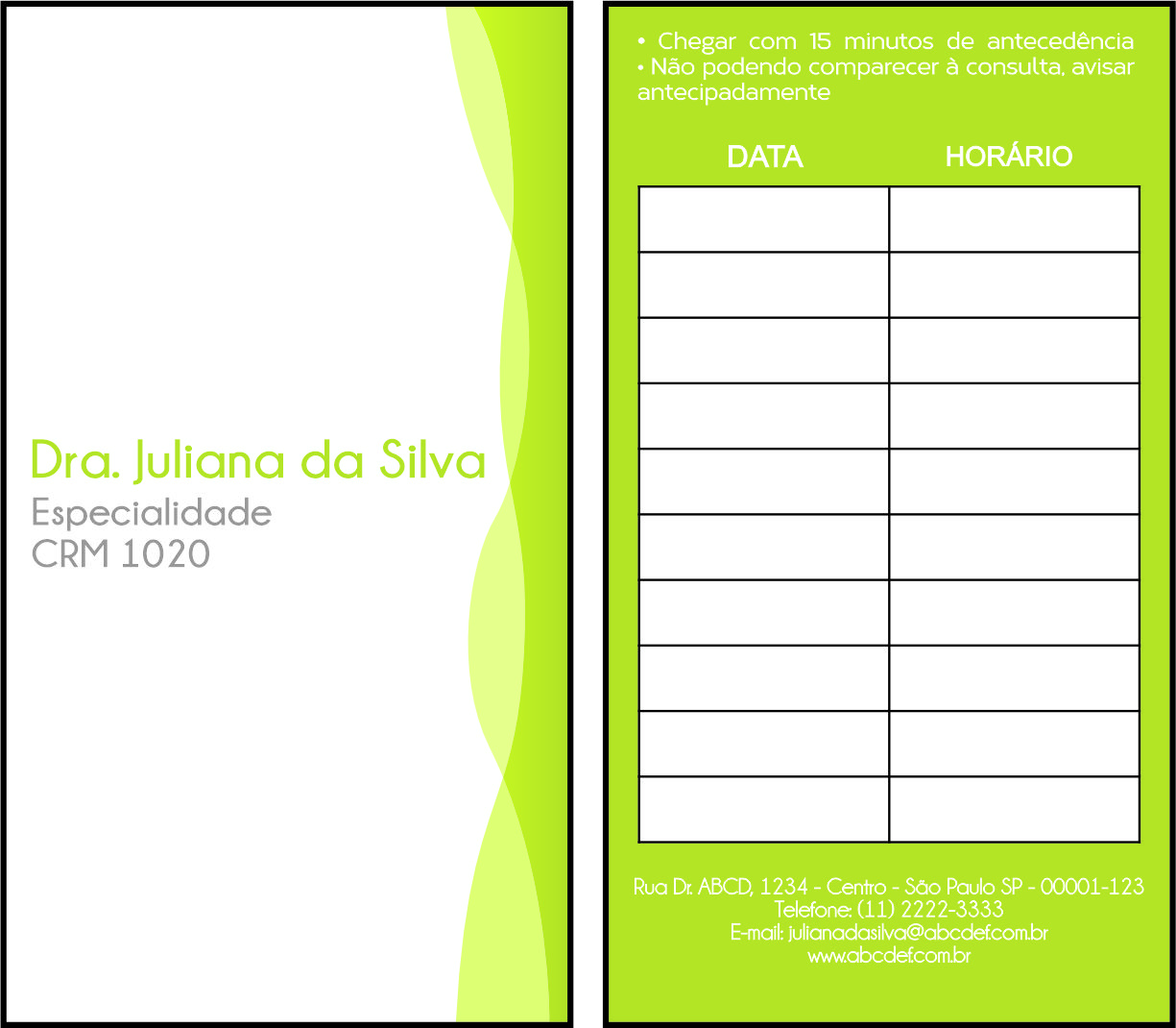 Cartão de Agendamento Performance Eger